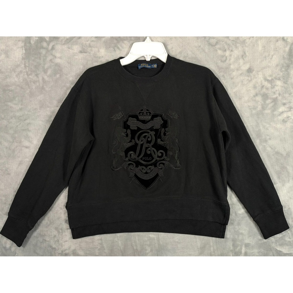 Polo Ralph Lauren Black Crest Velvet Crewneck Sweatshirt Womens Medium Pullover